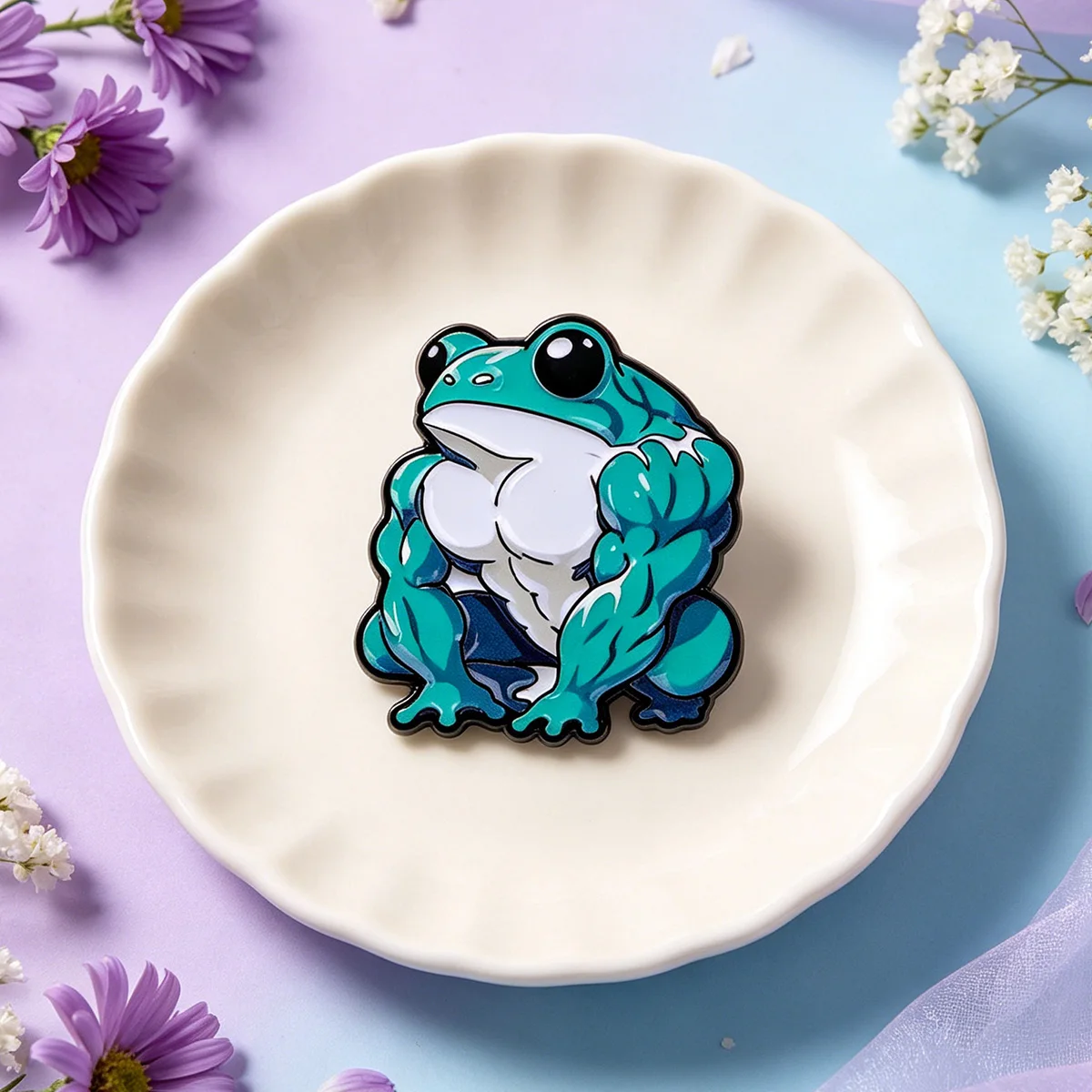 Pin de esmalte rana musculosa – broche animal para mochila - imagen 5