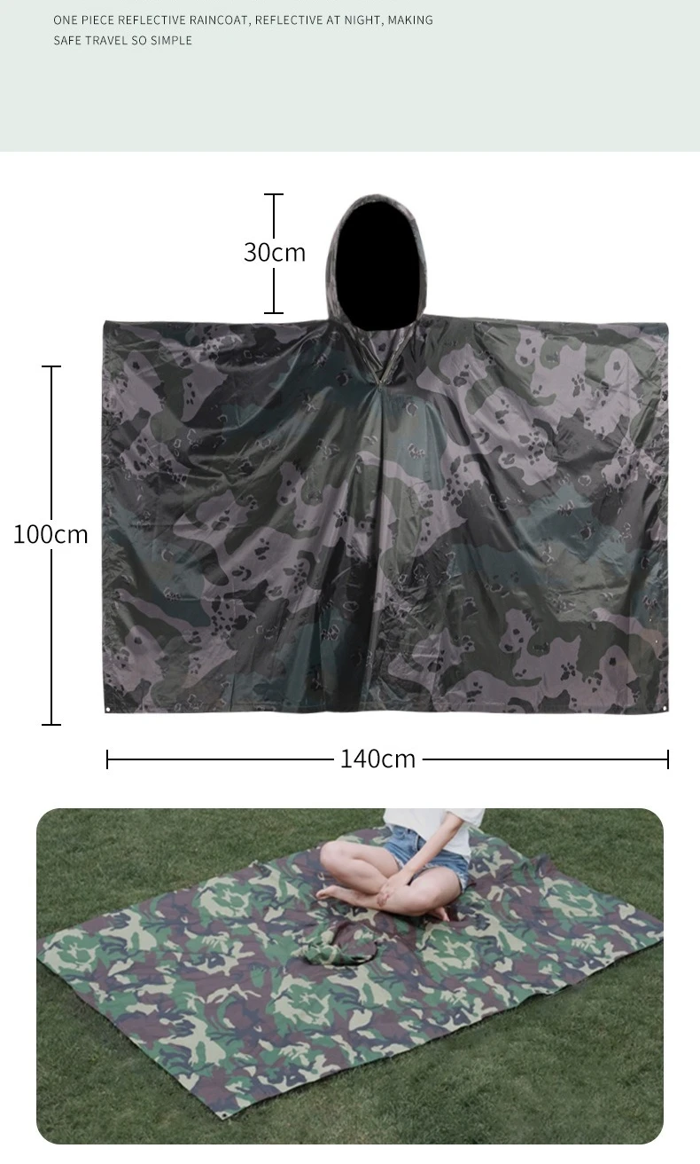 Poncho impermeable 3 en 1 en camuflaje bosque
