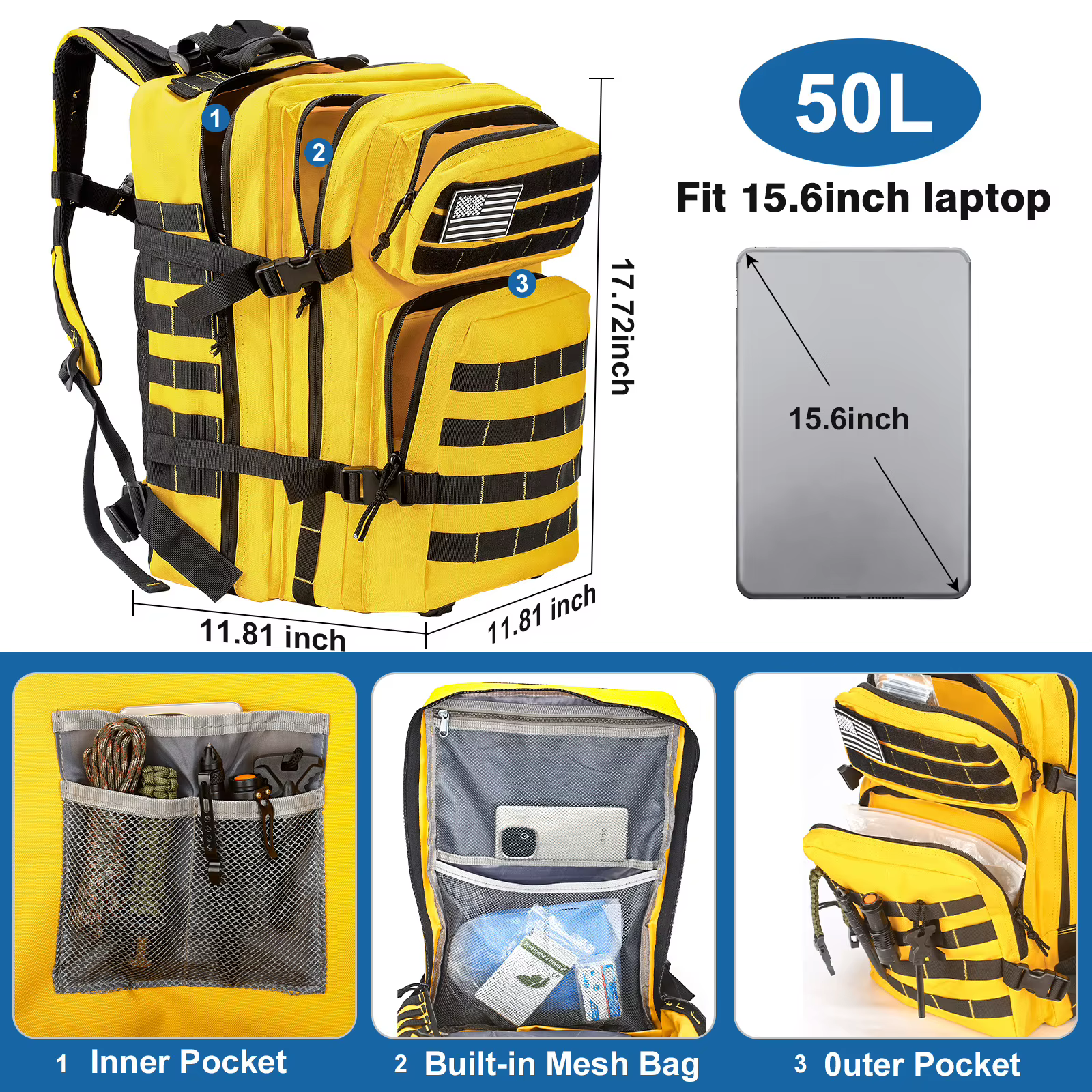 Mochila táctica MOLLE EDC gran capacidad para ciclismo y senderismo - imagen 5