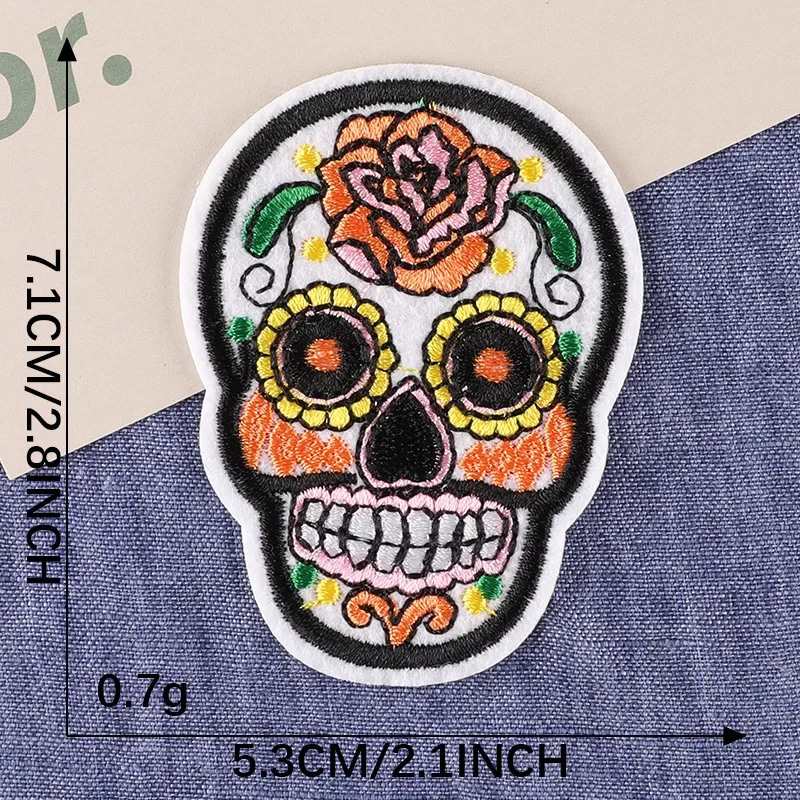 Parche bordado calavera mexicana – Diseño termoadhesivo punk para ropa