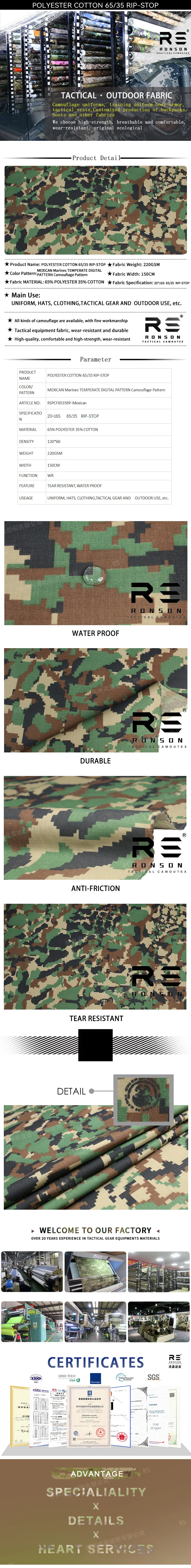 Tela ripstop táctica impermeable con camuflaje digital Temperado TC6535