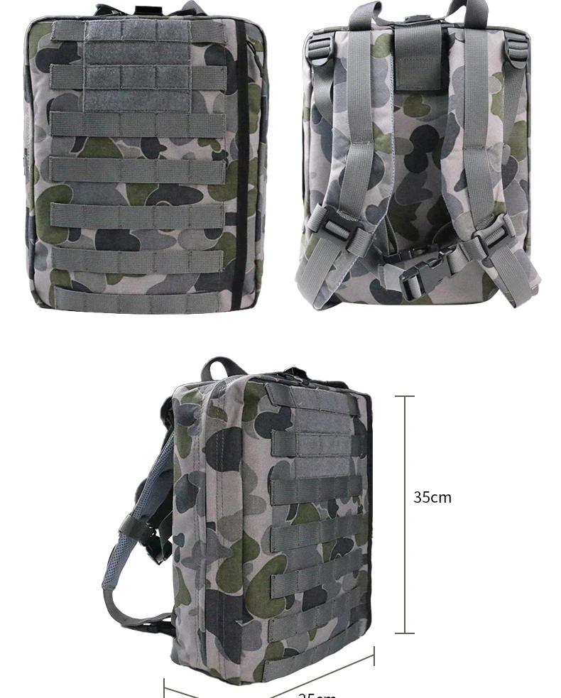 Vista de la mochila táctica de camuflaje australiana y México