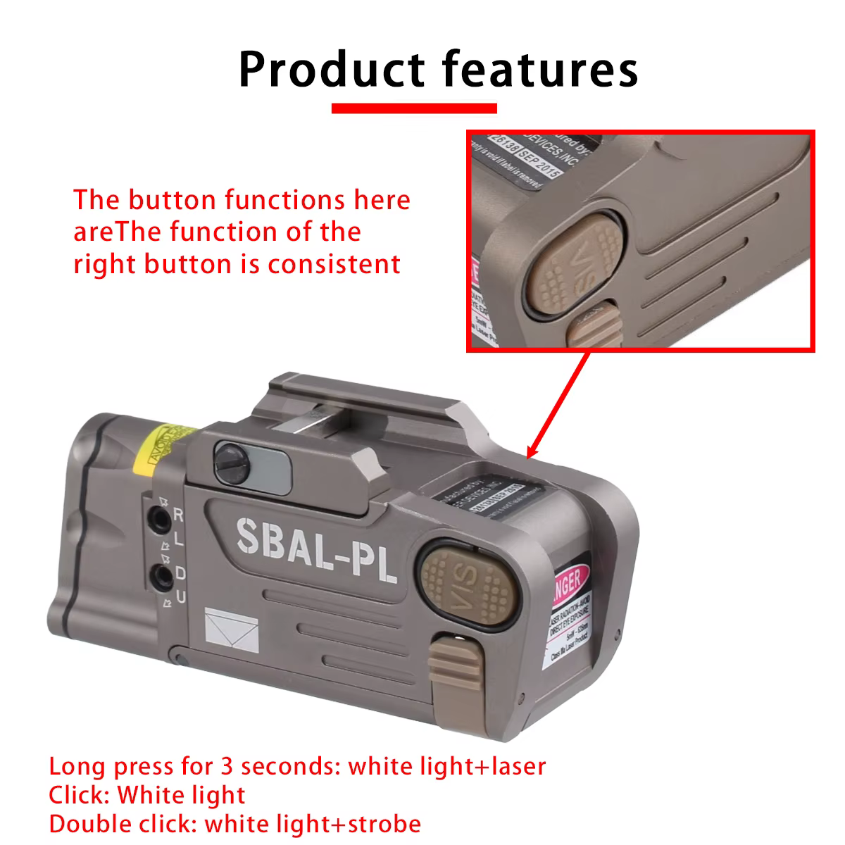 SBAL PL Linterna táctica con puntero láser rojo para exterior - imagen 4