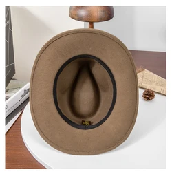 Sombrero fedora unisex de lana con ala ancha y copa cóncava