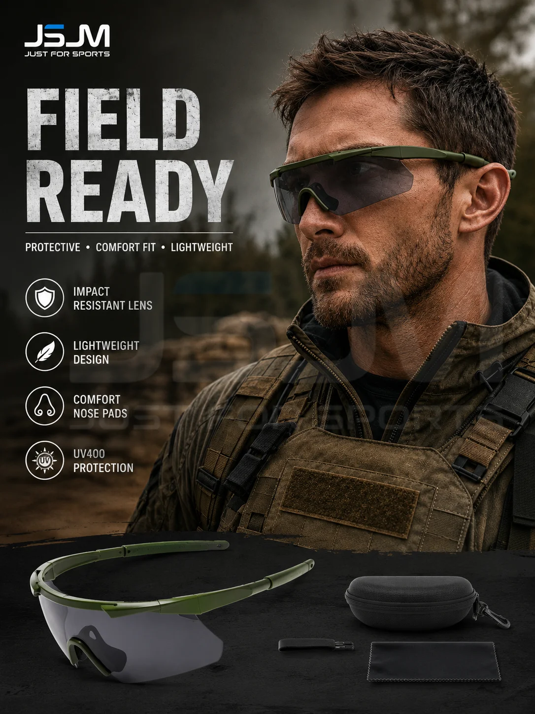 Gafas tácticas JSJM UV400 con lentes resistentes a impactos