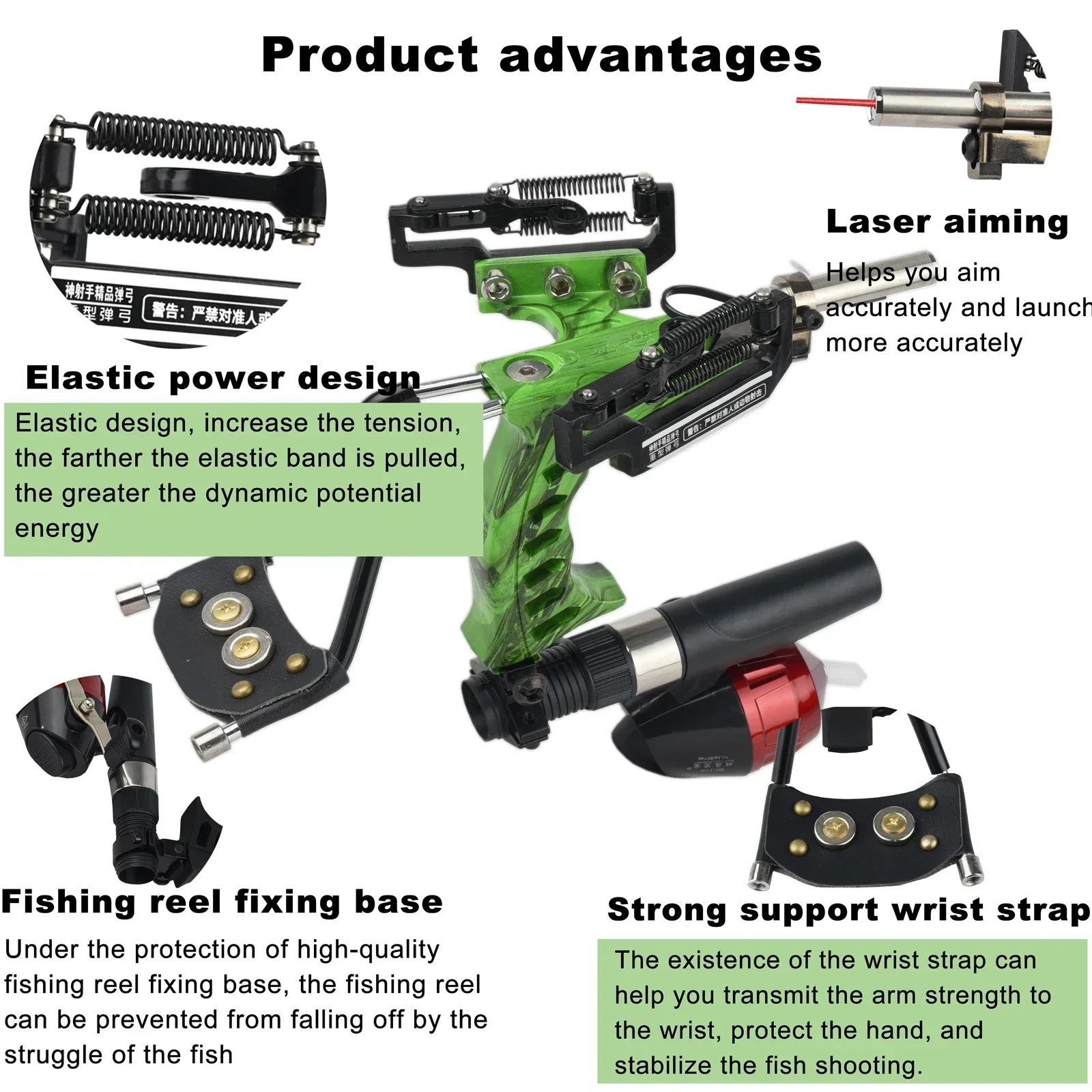 Tirachinas metálico con láser para caza y pesca, carrete incluido - imagen 5