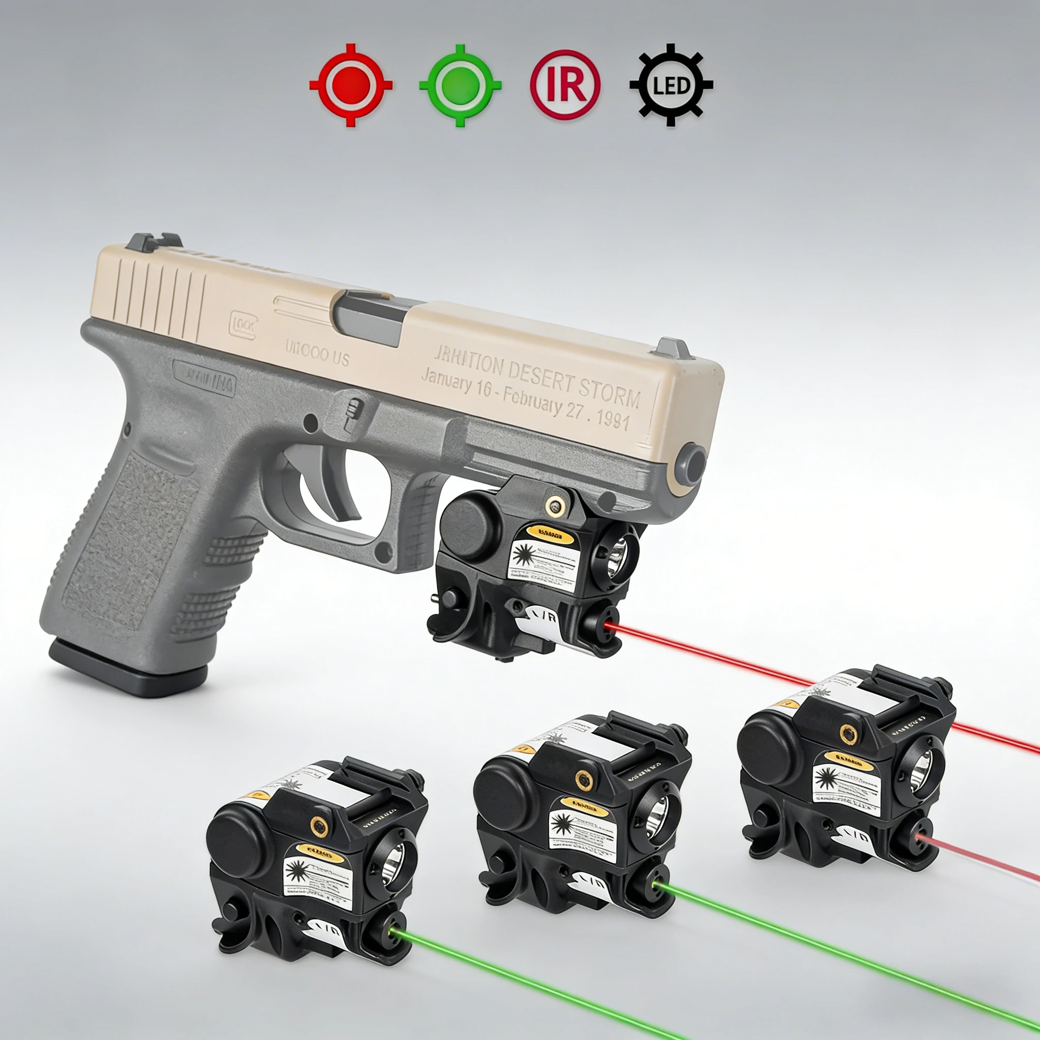 Linterna táctica LED con láser rojo, verde e IR para pistola - imagen 5