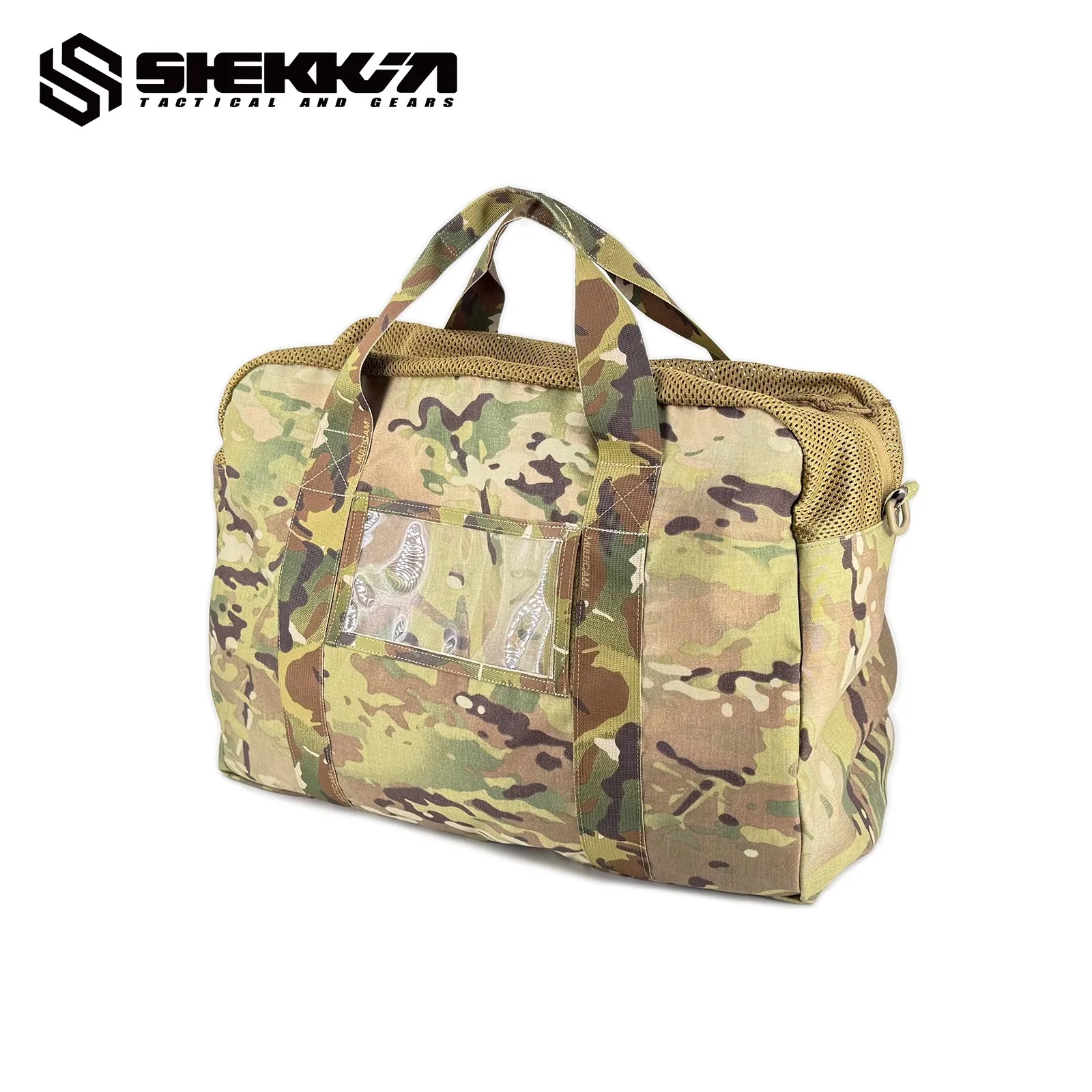 Bolsa táctica vista lateral con detalles de costuras