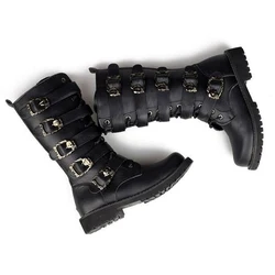 Botas de moto de invierno hombre altas de cuero PU negras