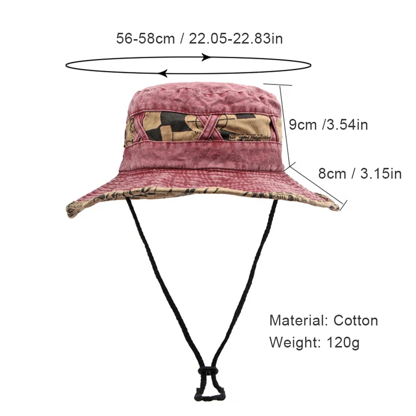 Sombrero de pescador ala ancha algodón lavado con protección solar - imagen 4