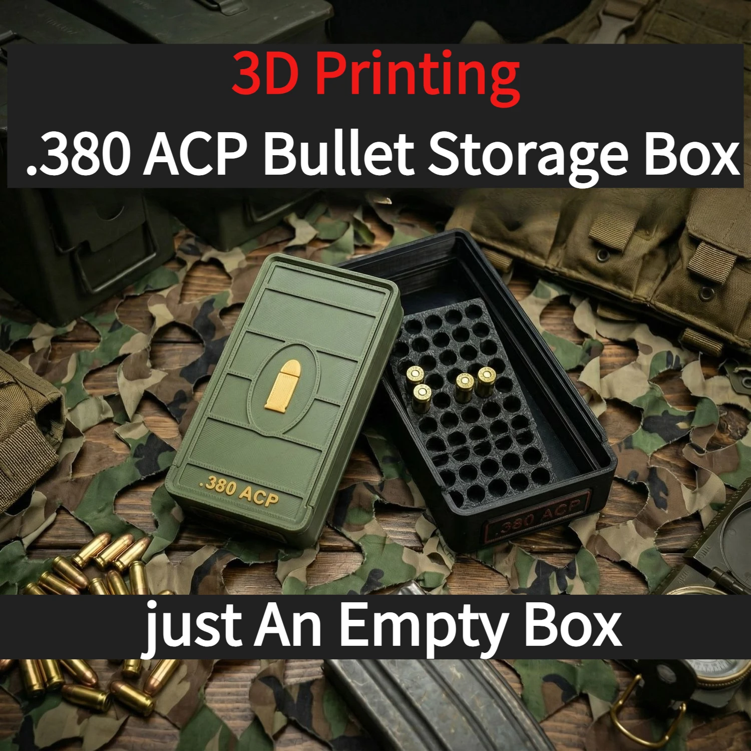 Caja de munición .380 ACP impresa en 3D para colección