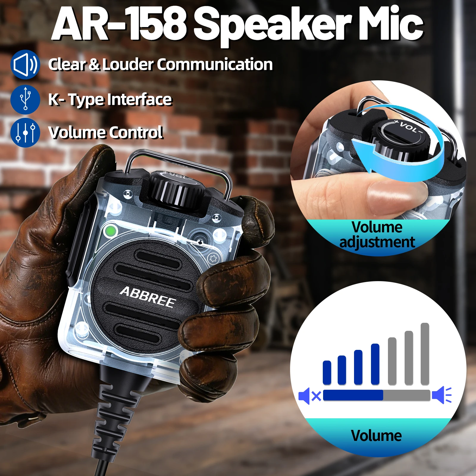 ABBREE AR-158 walkie talkie micrófono altavoz recargable para Baofeng - imagen 4