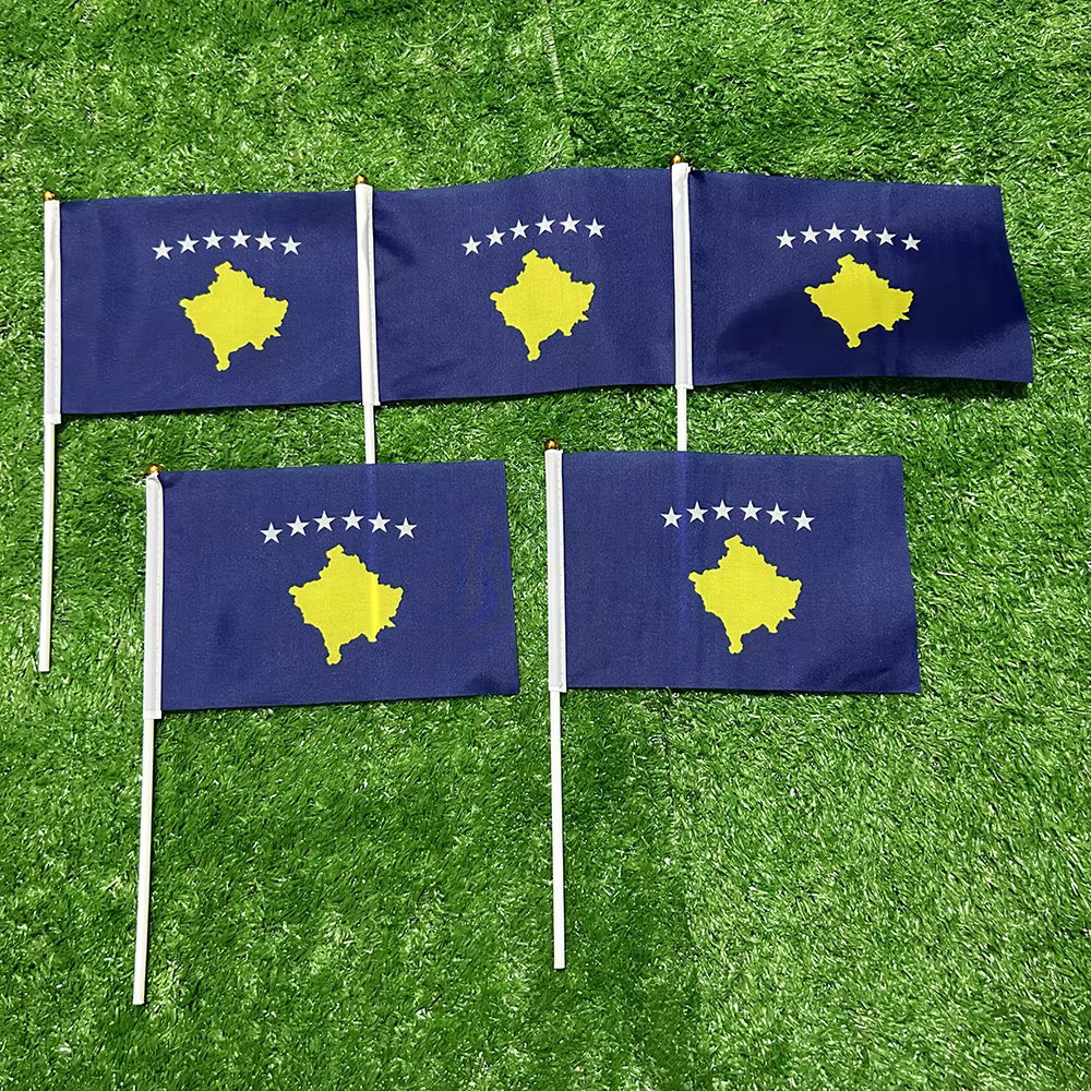 Bandera Kosovo ondeando poste plástico 21x14 cm decoración hogar