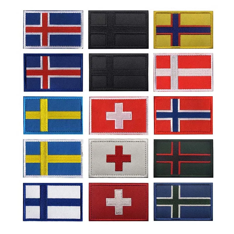 Parche táctico bordado bandera nórdica y suiza para uniforme