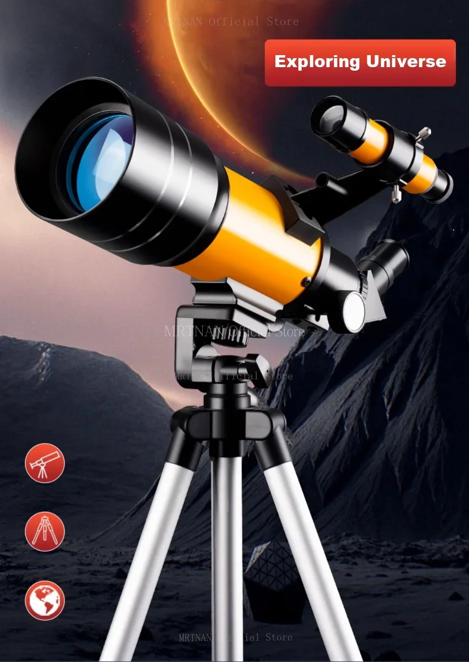 Telescopio refractor con trípode para observación