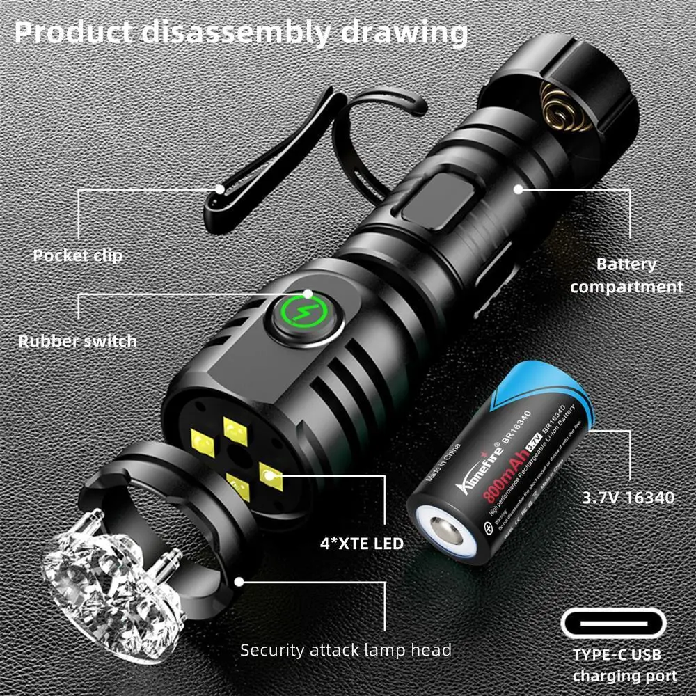 Linterna LED USB portatil 6500K mini para bolsillo y al aire libre, luz roja - imagen 5