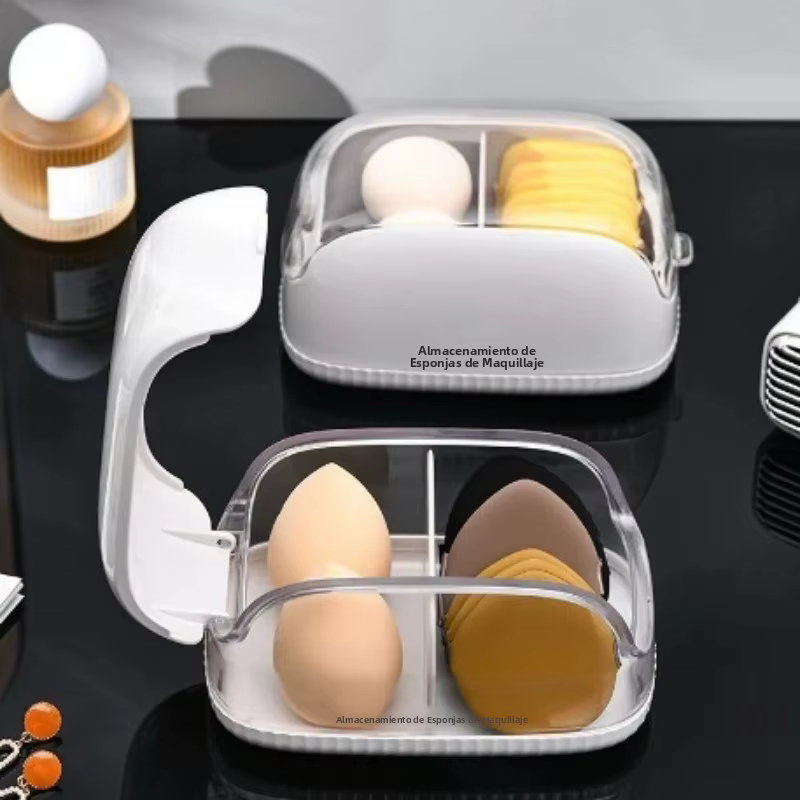 Caja organizadora esponjas de maquillaje con tapa a prueba de polvo - imagen 4