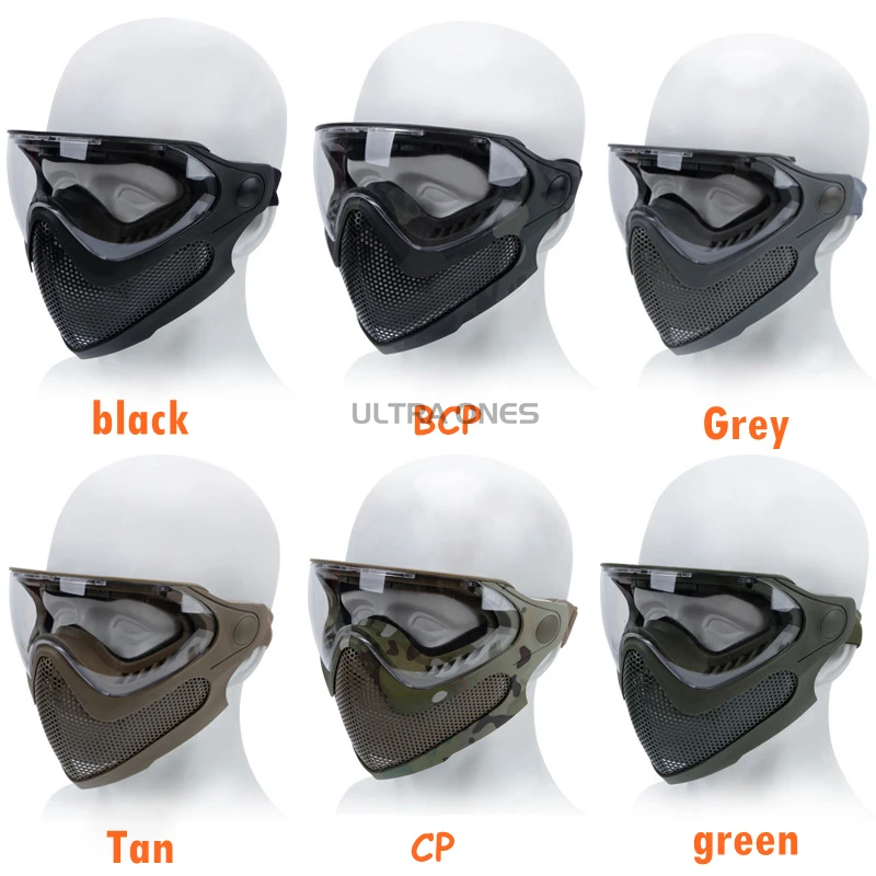 Máscara táctica facial de malla acero paintball airsoft 3 lentes - imagen 3