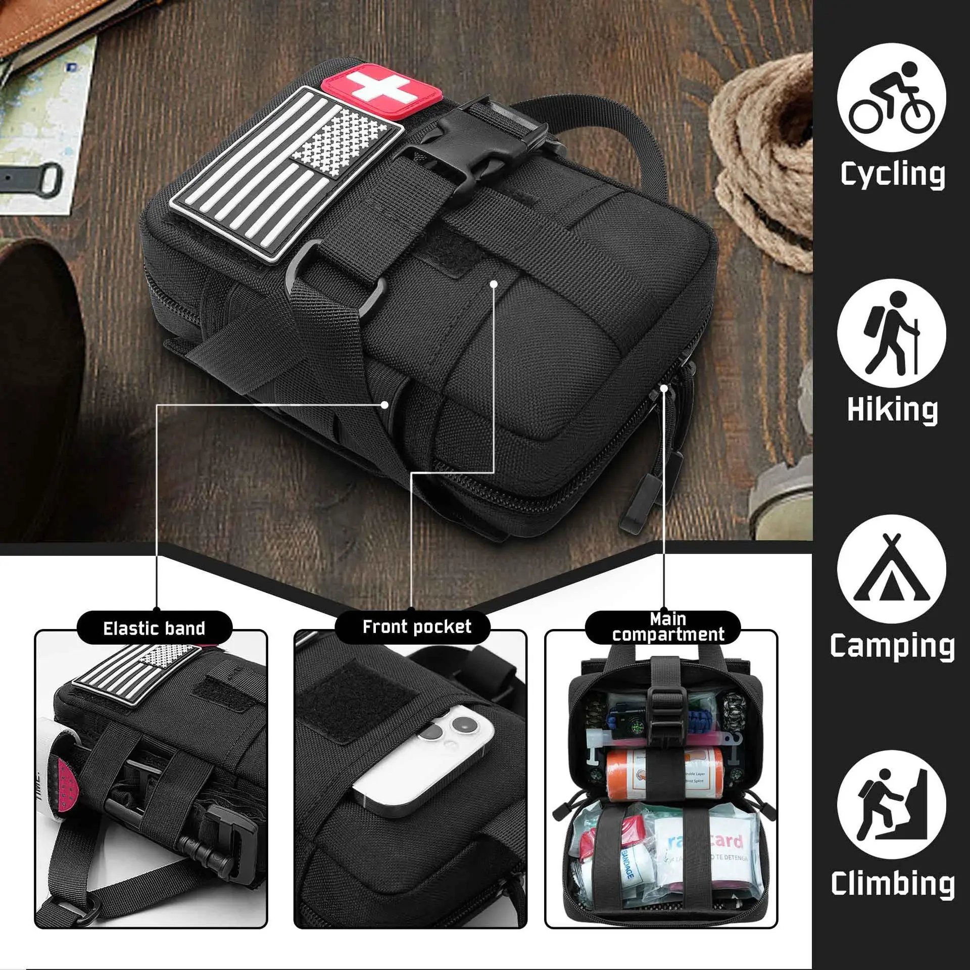 Bolsa táctica primeros auxilios nailon con parche cruzado - imagen 2