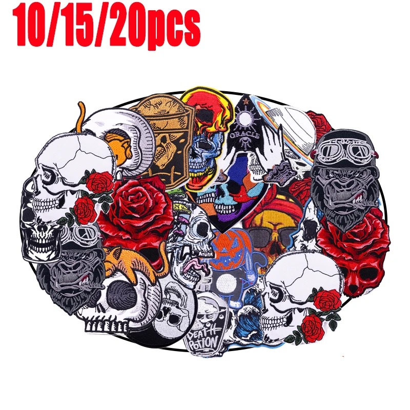 Parche bordado termoadhesivo calavera punk para ropa - imagen 4