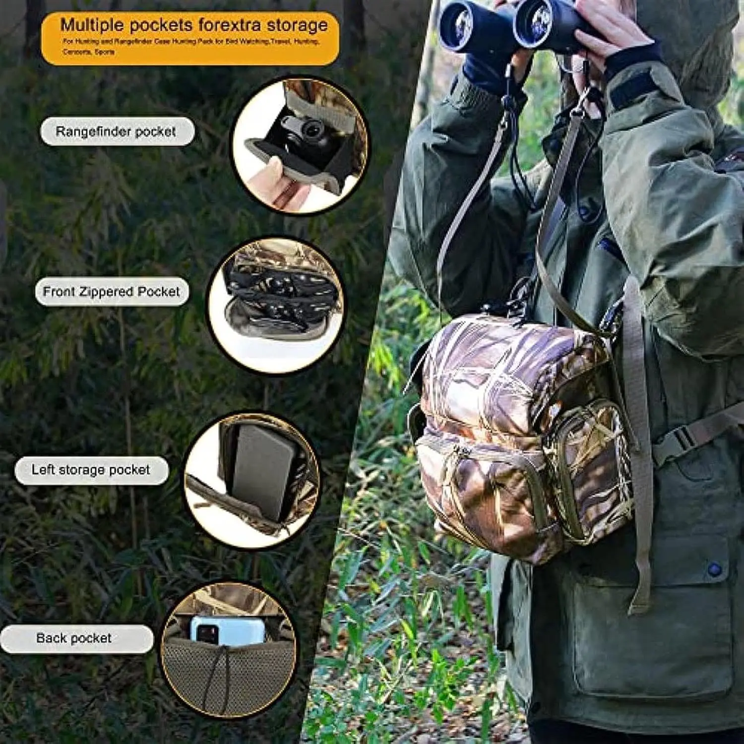 Arnés táctico para binoculares con bolsa de pecho camuflada y telémetro - imagen 3