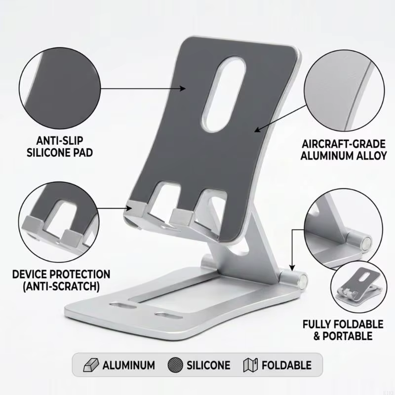 Soporte plegable de teléfono aluminio: ajuste de altura e inclinación - imagen 2