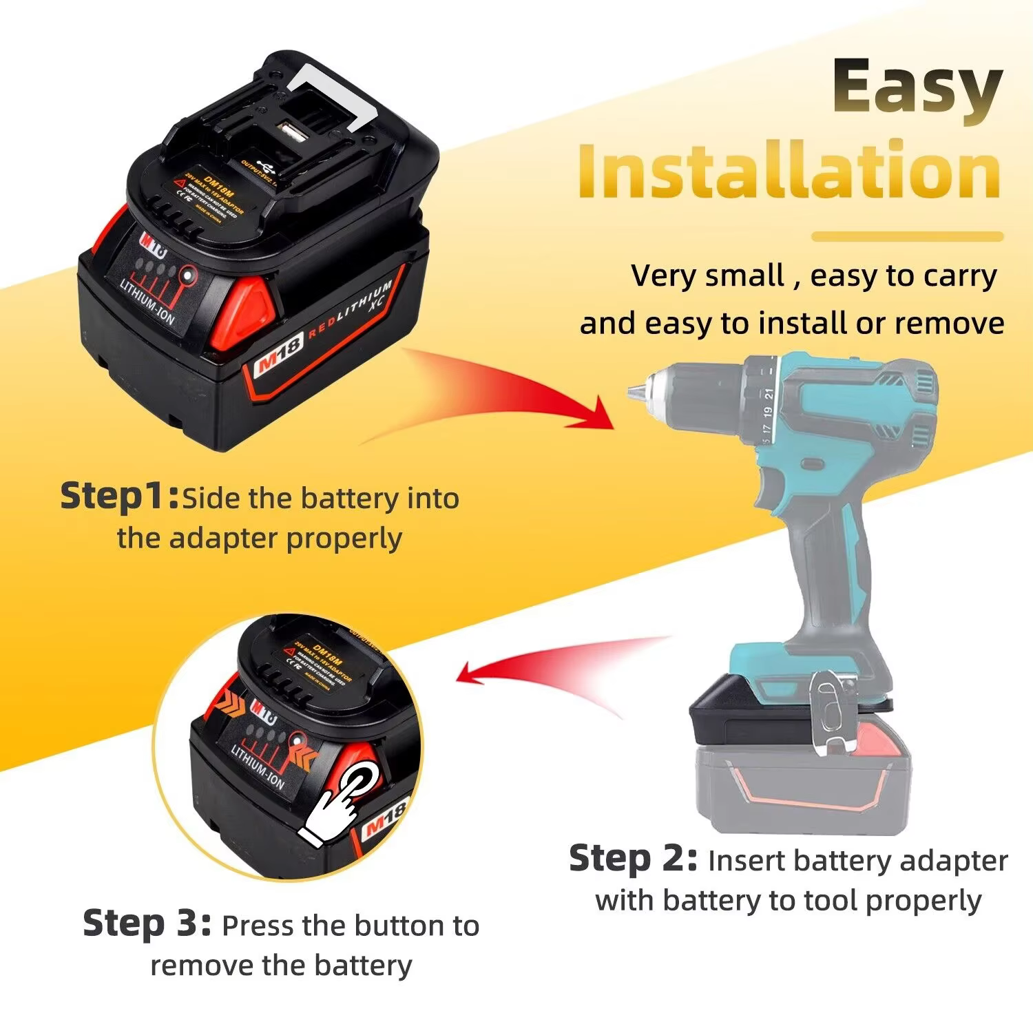 Adaptador conversor 20V a 18V para Milwaukee Dewalt Makita - imagen 2