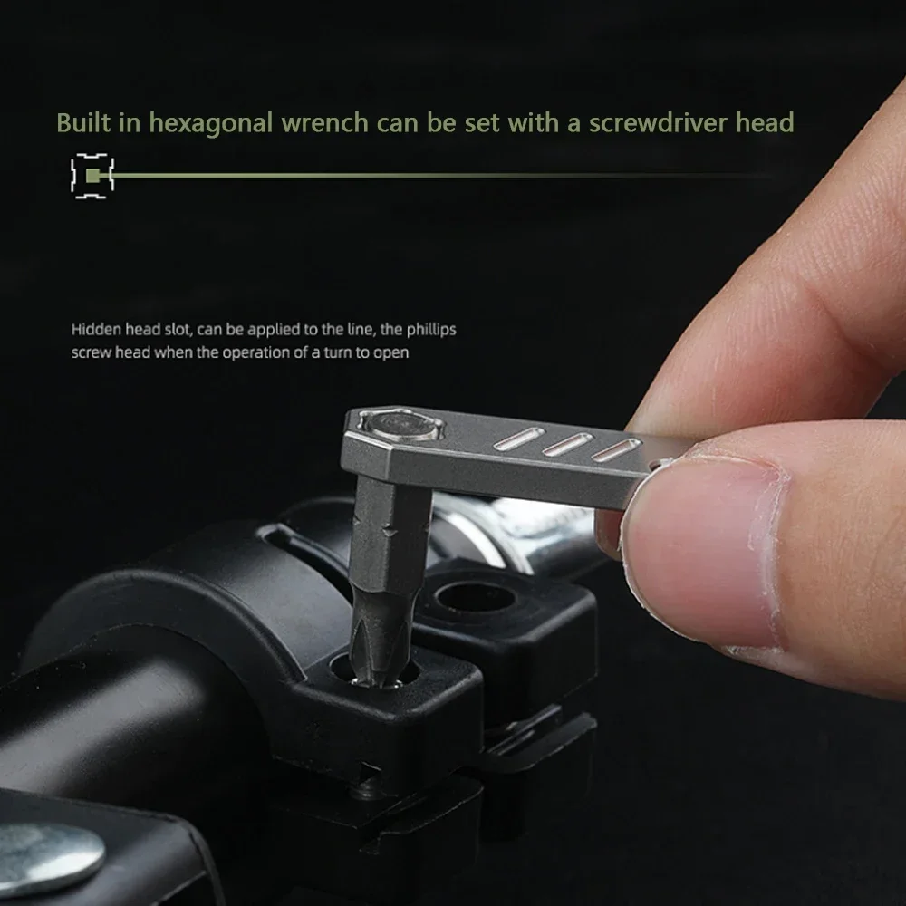 Mini abridor multiusos EDC titanio TC4 – Llave hexagonal con escala