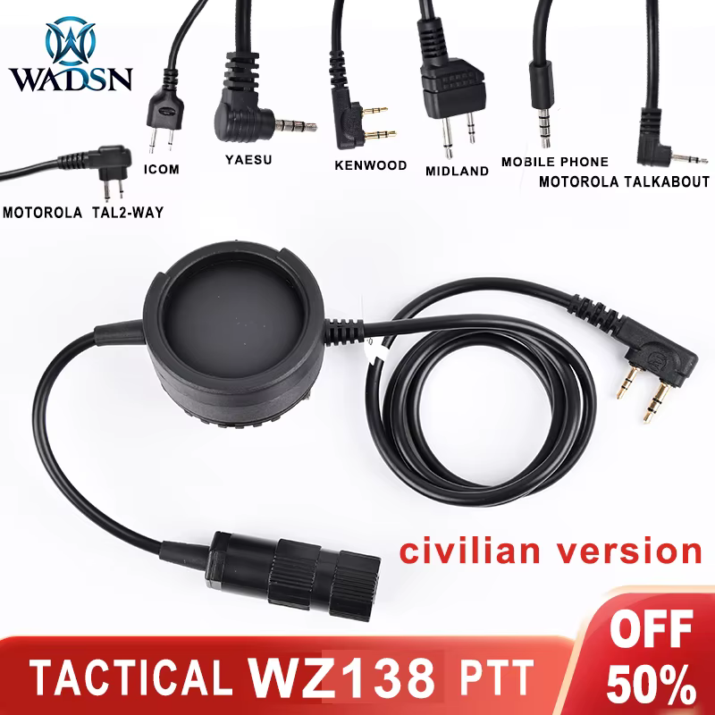 WADSN auriculares tácticos PTT Kenwood con clip metálico y botón
