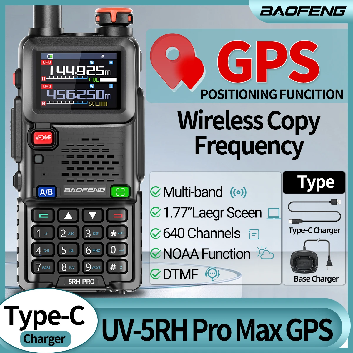 Baofeng UV-5RH PRO GPS walkie talkie multibanda NOAA largo alcance - imagen 4