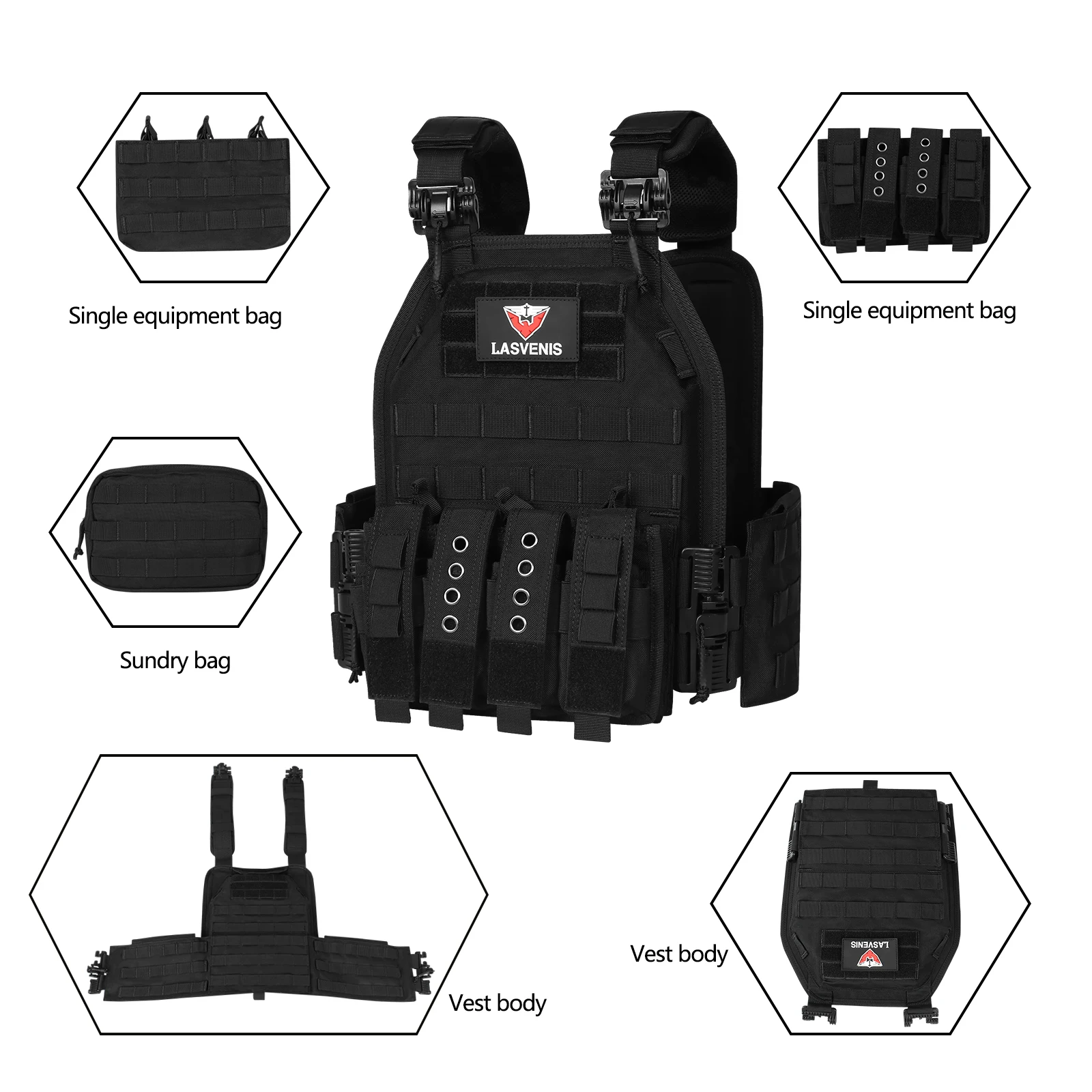 Chaleco táctico MOLLE Airsoft caza portaplacas liberación rápida - imagen 3