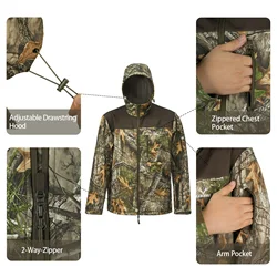 Chaqueta táctica softshell con capucha camuflaje hoja impermeable
