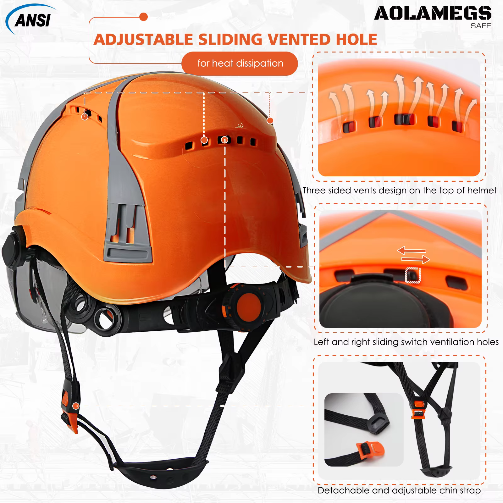 Casco protección laboral ABS con gafas protectoras y ventilación - imagen 4