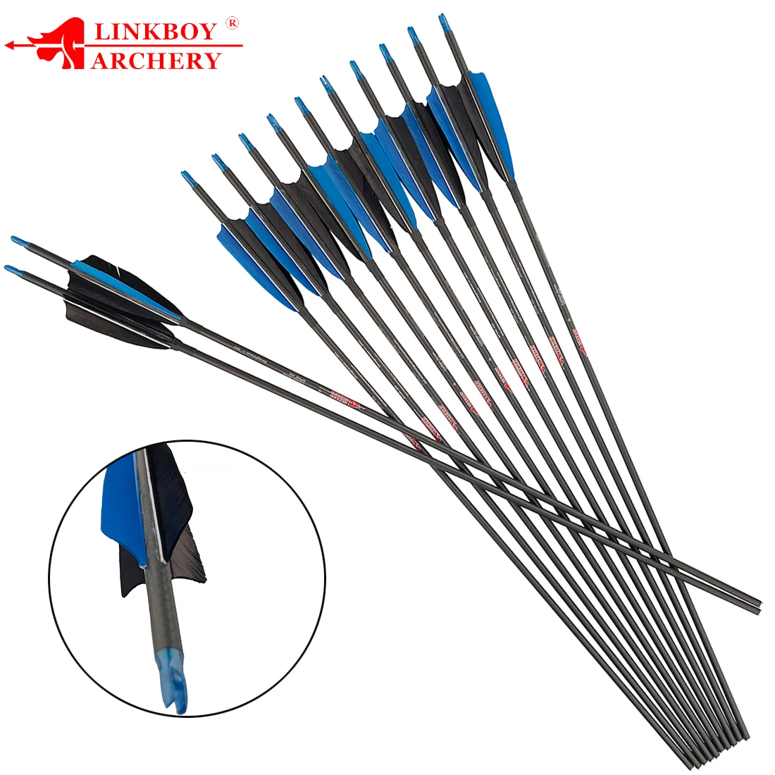 Flechas de carbono para arco compuesto Linkboy de caza con plumaje