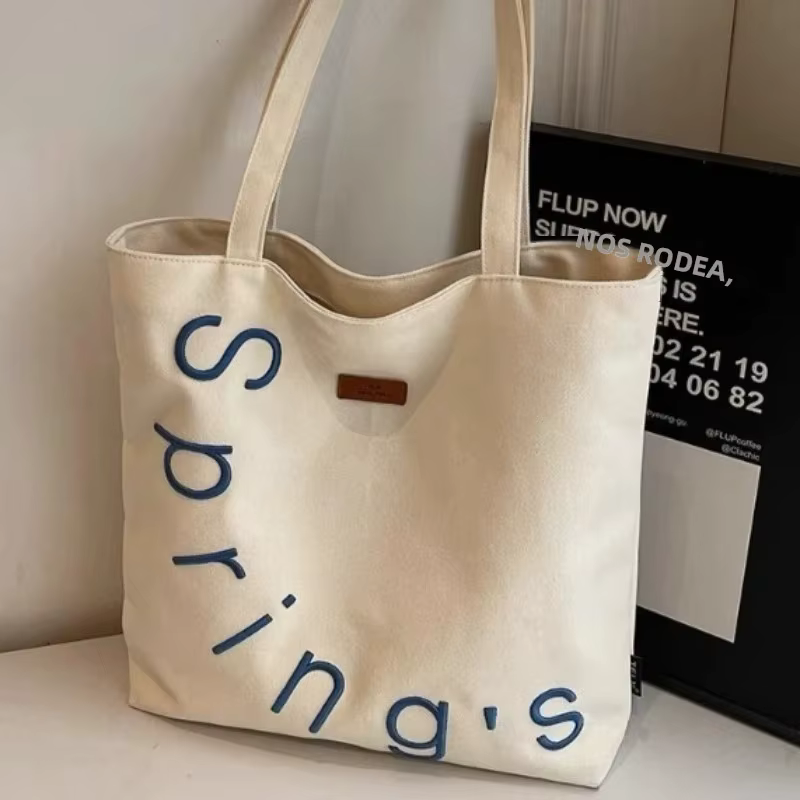 Bolso bandolera de lona bordado con letras, versátil para diario - imagen 2