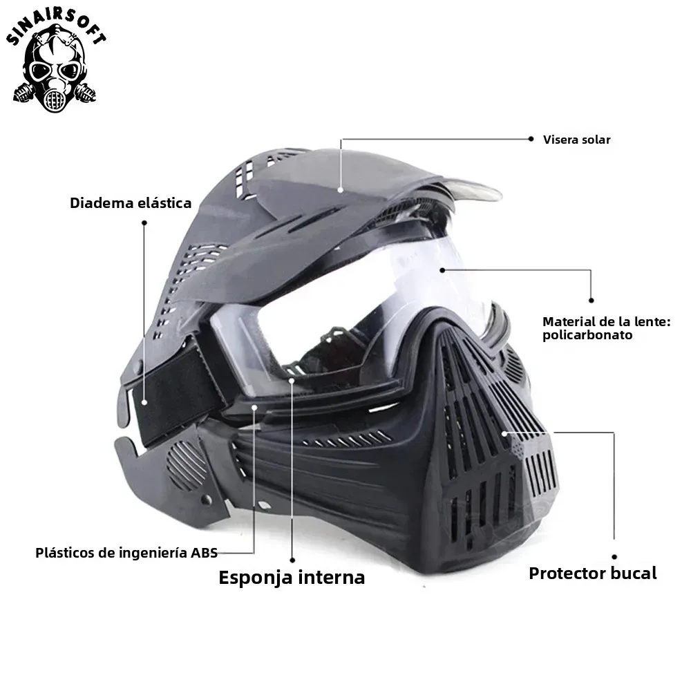 Máscara táctica facial completa con lentes para airsoft, paintball