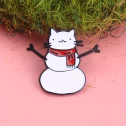Pin esmaltado gato muñeco de nieve broche invierno rojo