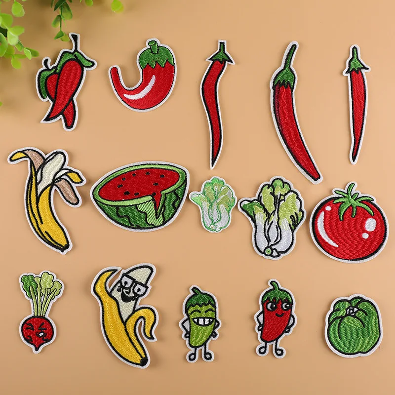 Parche termoadhesivo bordado frutas y verduras para delantal de chef