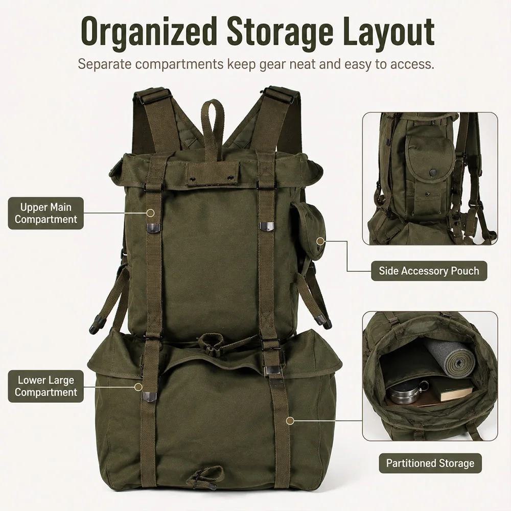 Mochila militar M1945 de lona para senderismo y camping - imagen 3