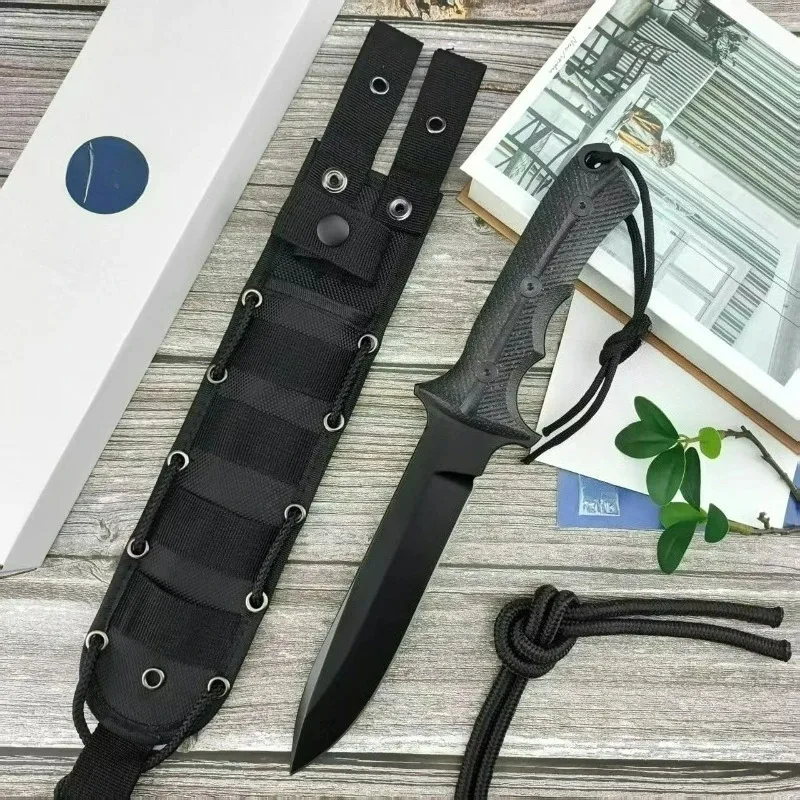 Cuchillo recto táctico EDC hoja Cr D2 mango G10 bushcraft aire libre