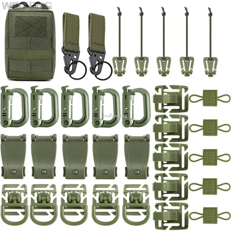 Accesorios MOLLE con anillas en D y Grimloc, cinchas y cuerdas