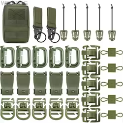 Accesorios MOLLE con anillas en D y Grimloc, cinchas y cuerdas