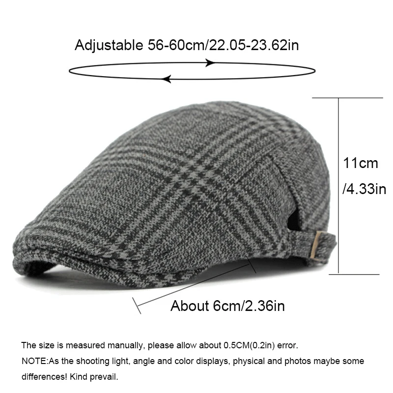 Gorra Newsboy plana a cuadros – Estilo Gatsby retro unisex ajustable
