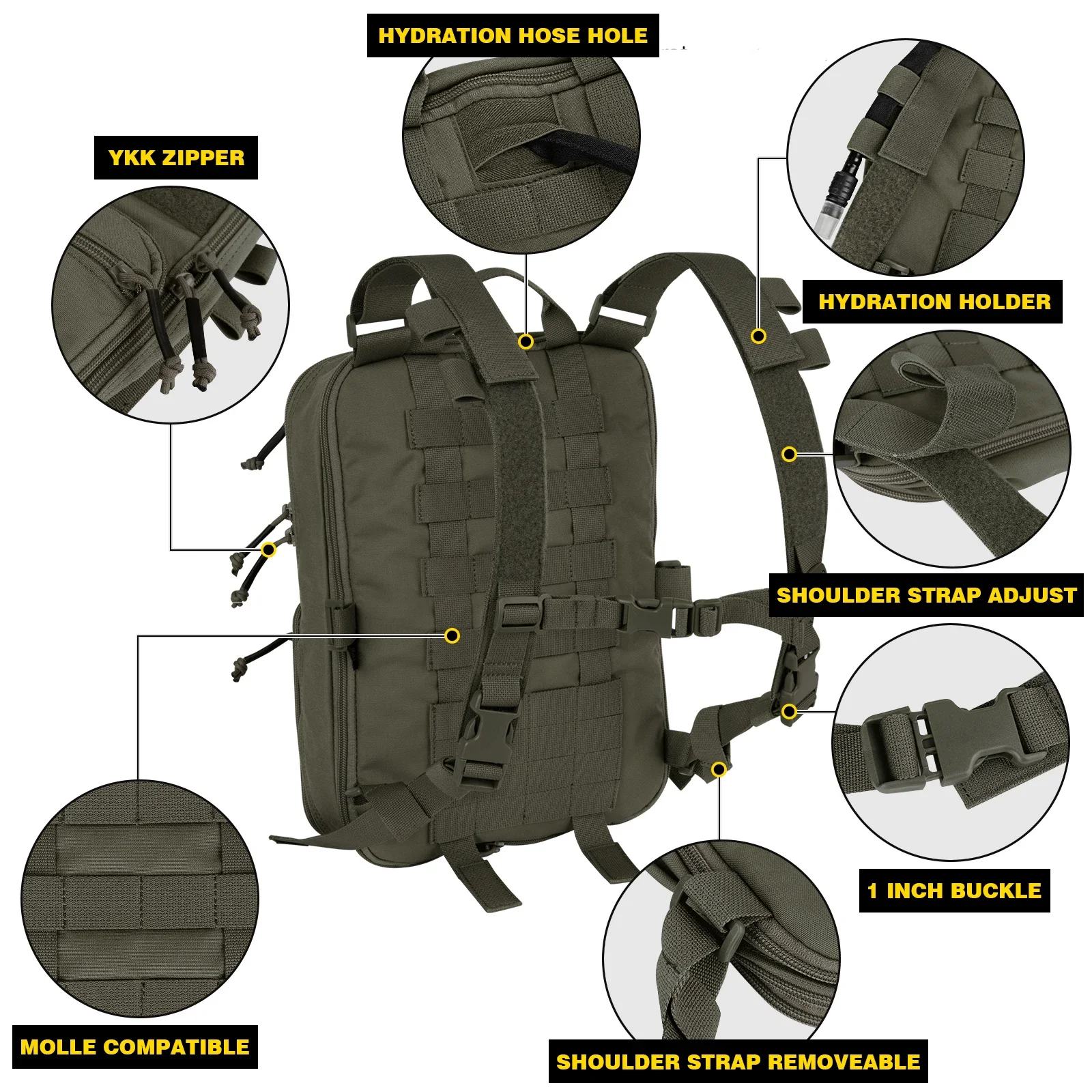 Mochila táctica Krydex con sistema de hidratación militar expandible - imagen 4