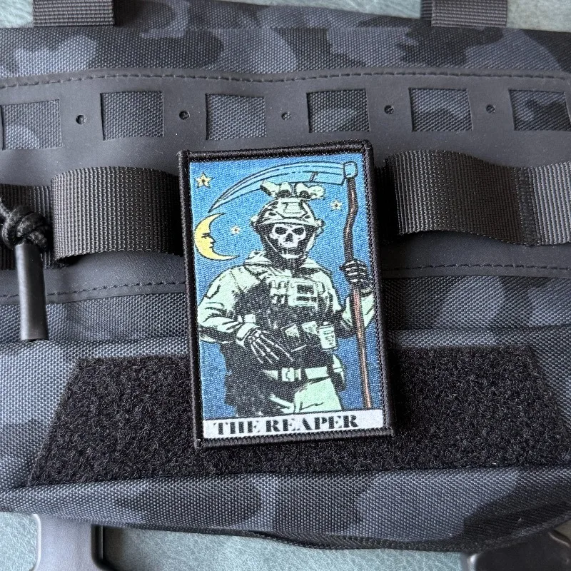Ceñador parche táctico velcro con guadaña y tarot para mochila - imagen 3