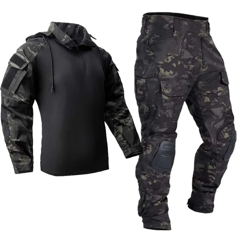 Ropa táctica camuflaje con bolsillos y rodilleras de carga