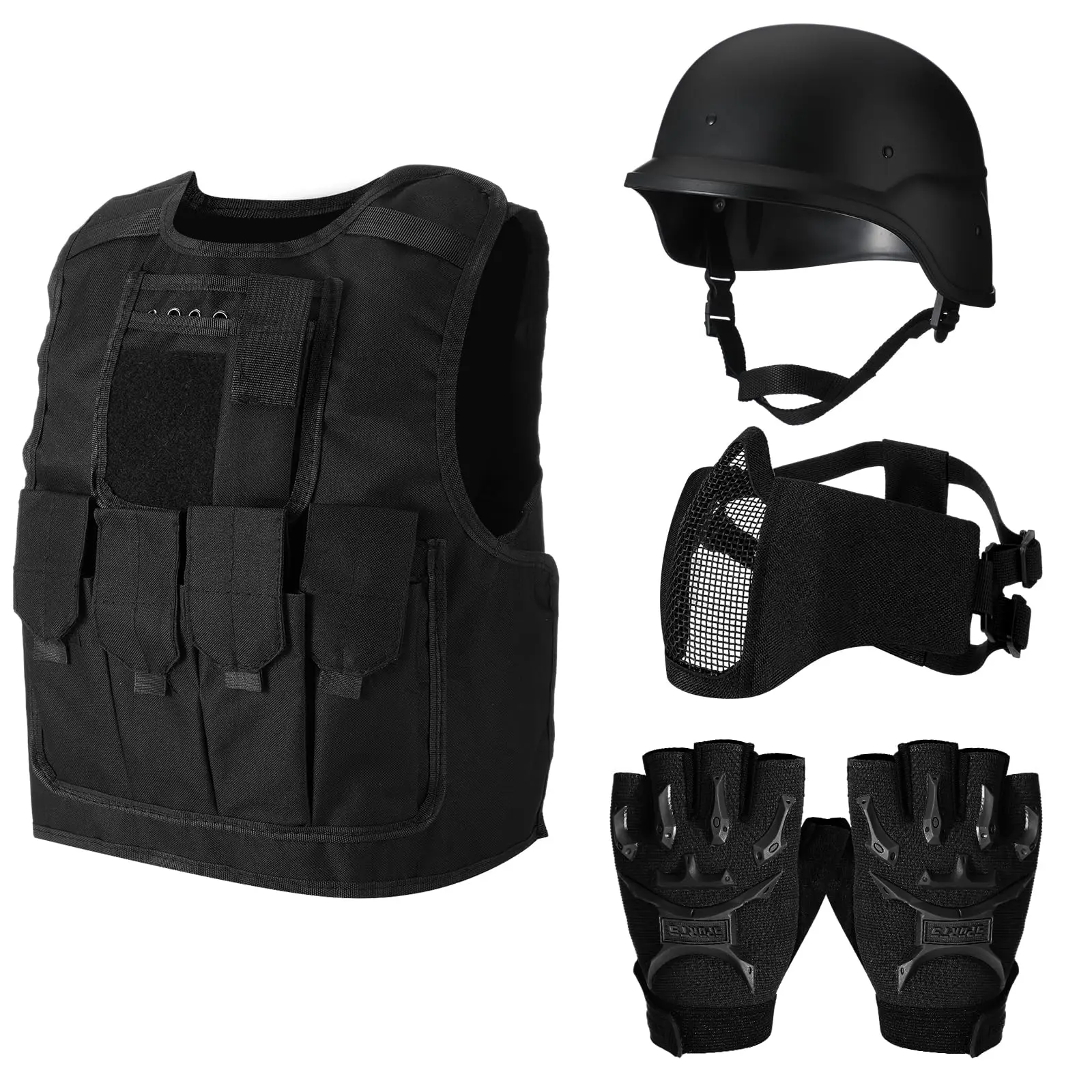 Chaleco táctico infantil Airsoft con casco, guantes y máscara CS - imagen 5