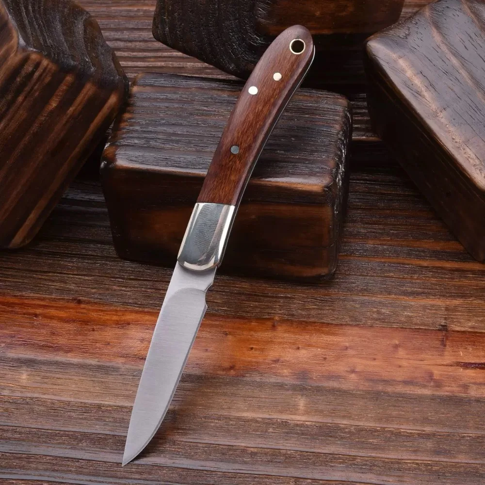 Cuchillo plegable de madera maciza para pelar frutas camping - imagen 3