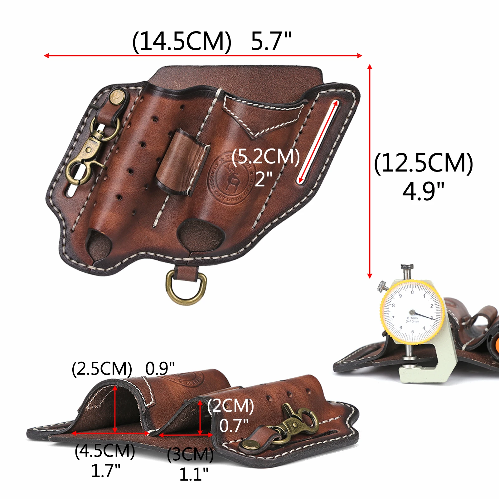 Tourbon cuchillo plegable EDC de cuero con funda y soporte linterna - imagen 4