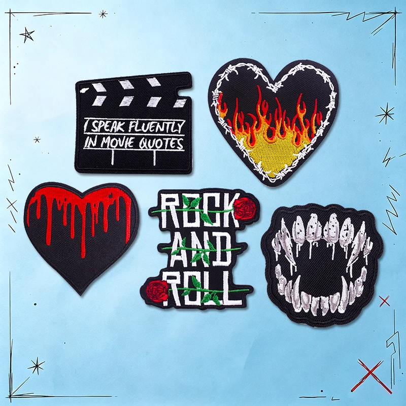 Parches termoadhesivos de calaveras punk rock y corazones para ropa - imagen 2